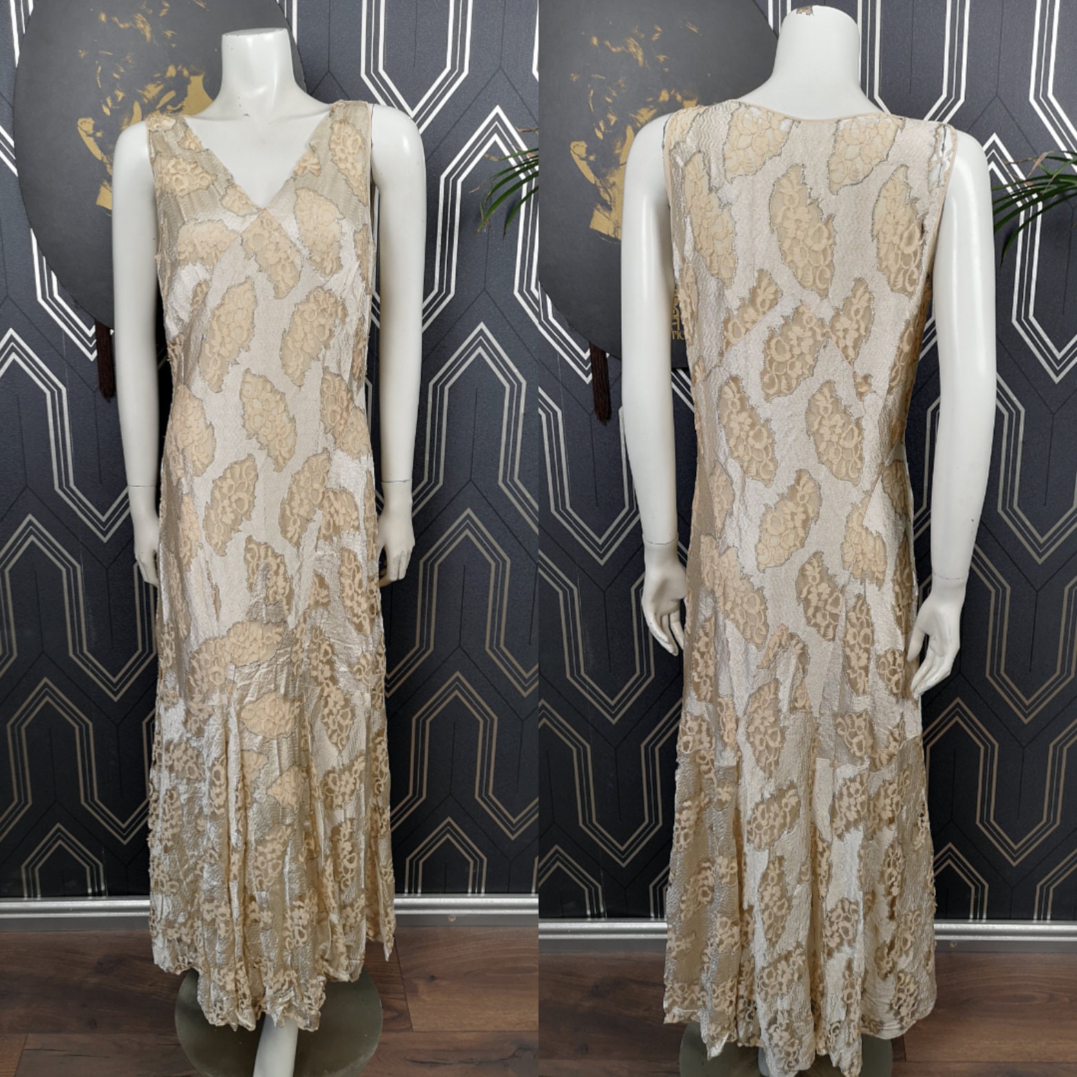 Original 1920's Long Cream Lace & Crepe Dress - Fair Condition - Only ...