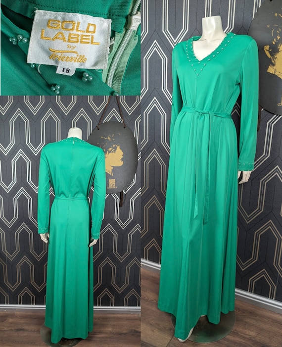 Original 1970's Apple Green Gold Label By Tricoville Maxi Dress - Good Condition - Only 45 Pounds!