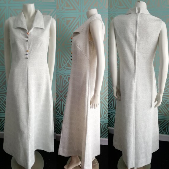 SALE** 1970's Crimplene White & Silver Maxi Dress - Good Condition - WAS 55 NOW 25 Pounds!