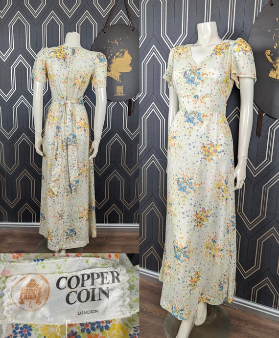 Original 1970's Copper Coin Floral Cotton Summer Dress - Fair Condition - Only 35 Pounds!