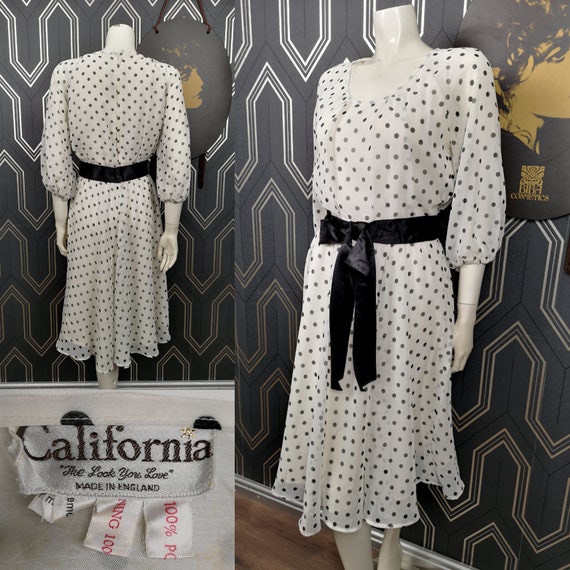 Original 1960's Black & White Polkadots Party Dress - Good Condition - Only 45 Pounds!