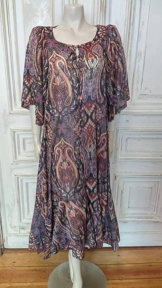 Original 1970s Biba Indian Cotton Paisley Print Maxi Dress With Box