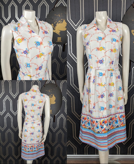 Original 1960's Bright Floral Boarder Print Shift Dress - Good Condition - Only 35 Pounds!