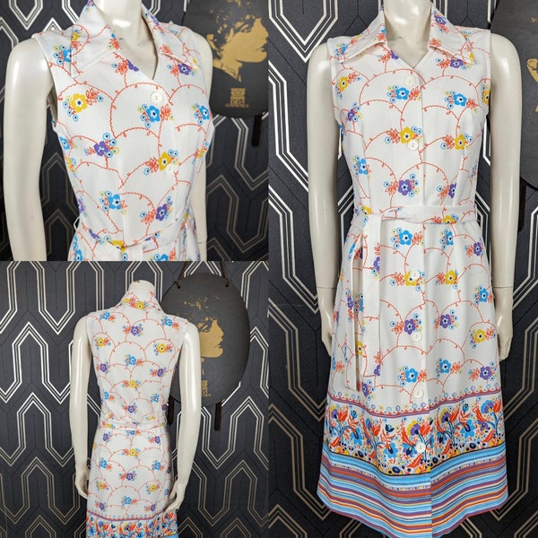 Original 1960's Bright Floral Boarder Print Shift Dress - Good Condition - Only 35 Pounds!