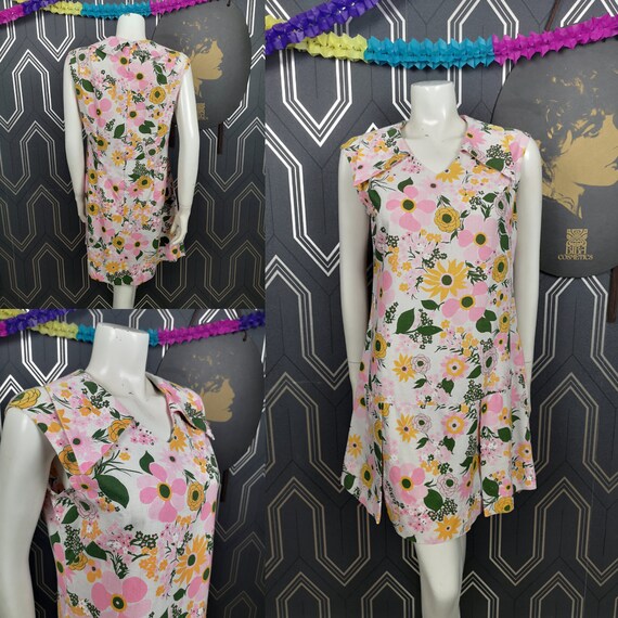 Original 1960's Flower Power Floral Large dagger Collar Shift Dress - Good Condition - Only 45 Pounds!