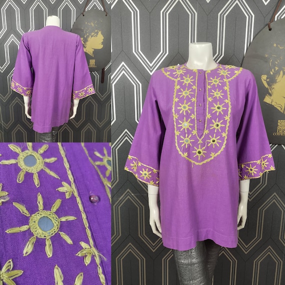 Original 1960's Purple Hippie Kaftan Top - Good Condition - Only 65 Pounds!