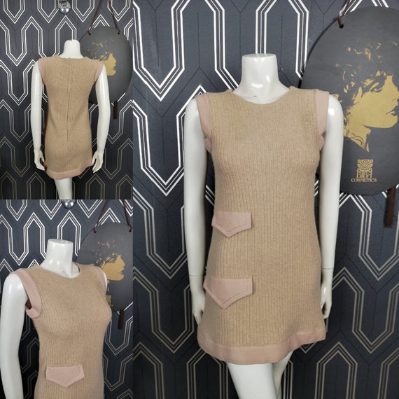 Original 1960's Ribbed Knit Micro Mini Dress Possibly Mary Quant - Good Condition - Only 85 Pounds!