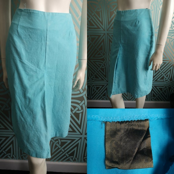 Original 1972 Biba Sky Blue Cotton Pencil Skirt - Good Condition - Only 25 Pounds!