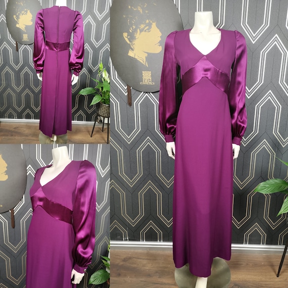 Original 1970's Raspberry Satin Backed Crepe Biba Style Maxi dress - Great Condition - Only 125 Pounds!