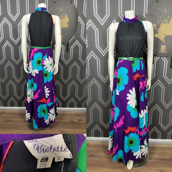 Original 1970's Ultra Violette Large Floral Print Maxi Dress - Great Condition - Only 65 Pounds!