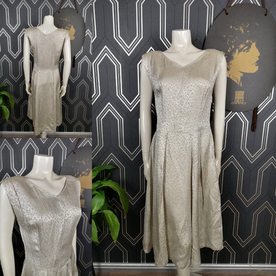 Original 1950's Ivory Brocade Satin Dress - Good Condition - Only 45 Pounds!