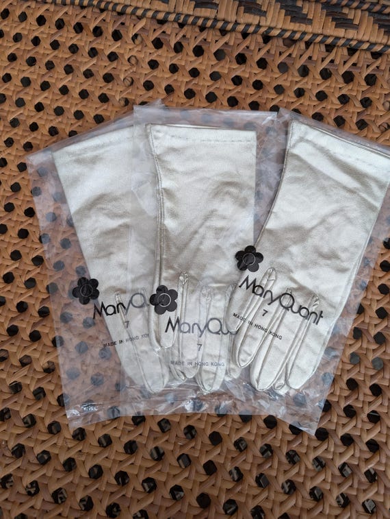 Original 1960's Rare Mary Quant Space Age Metallic Silver Tricot Gloves - Mint Unused Condition - Only 35 Pounds Each!