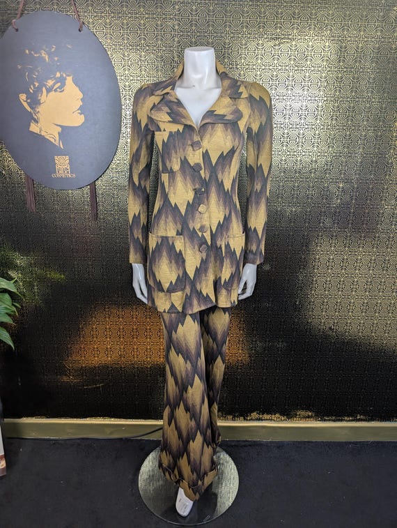 Iconic Original 1972 Biba Jersey Chevron Zigzag Design Trouser Suit - Good Condition - Only 1250 Pounds!