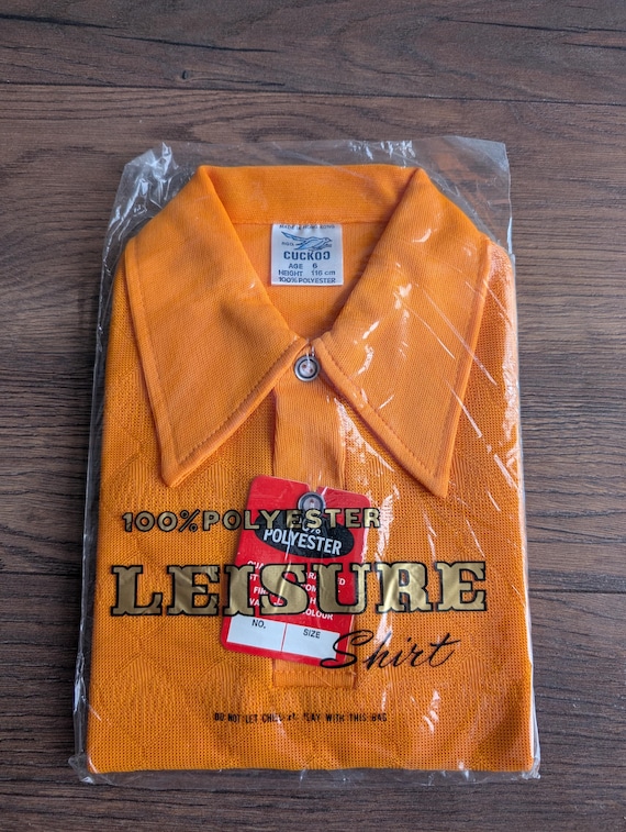Deadstock 1970's Cuckoo Boys Bright Orange Summer Polyester Waffle Shirts ( Age 6 )