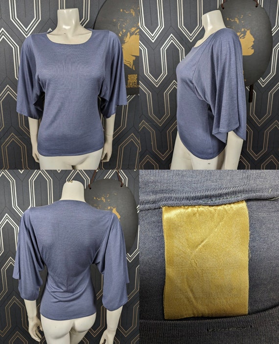 Classic Original 1973 Biba Light Grey Blue Wide Sleeve T-Shirt - Fair Condition - Only 85 Pounds!