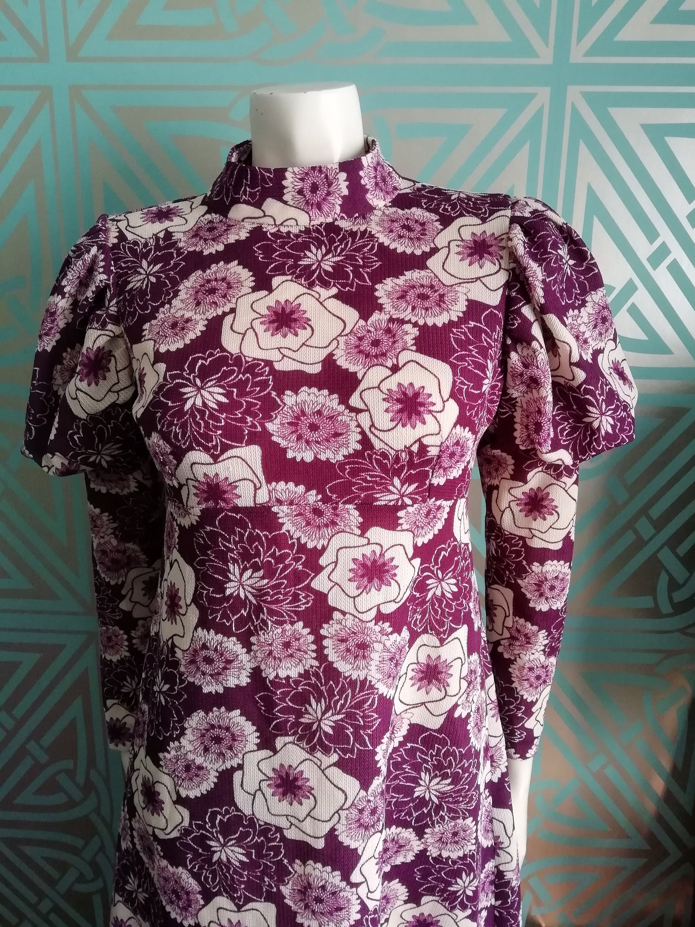 SALE** 1970's Biba Style Floral Maxi Dress With Leg Of Mutton Sleeves