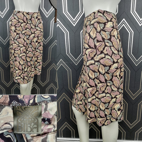 Original 1974 Biba Art Deco Autumnal Leaf Design Cotton Midi Skirt - Great Condition - Only 95 Pounds!