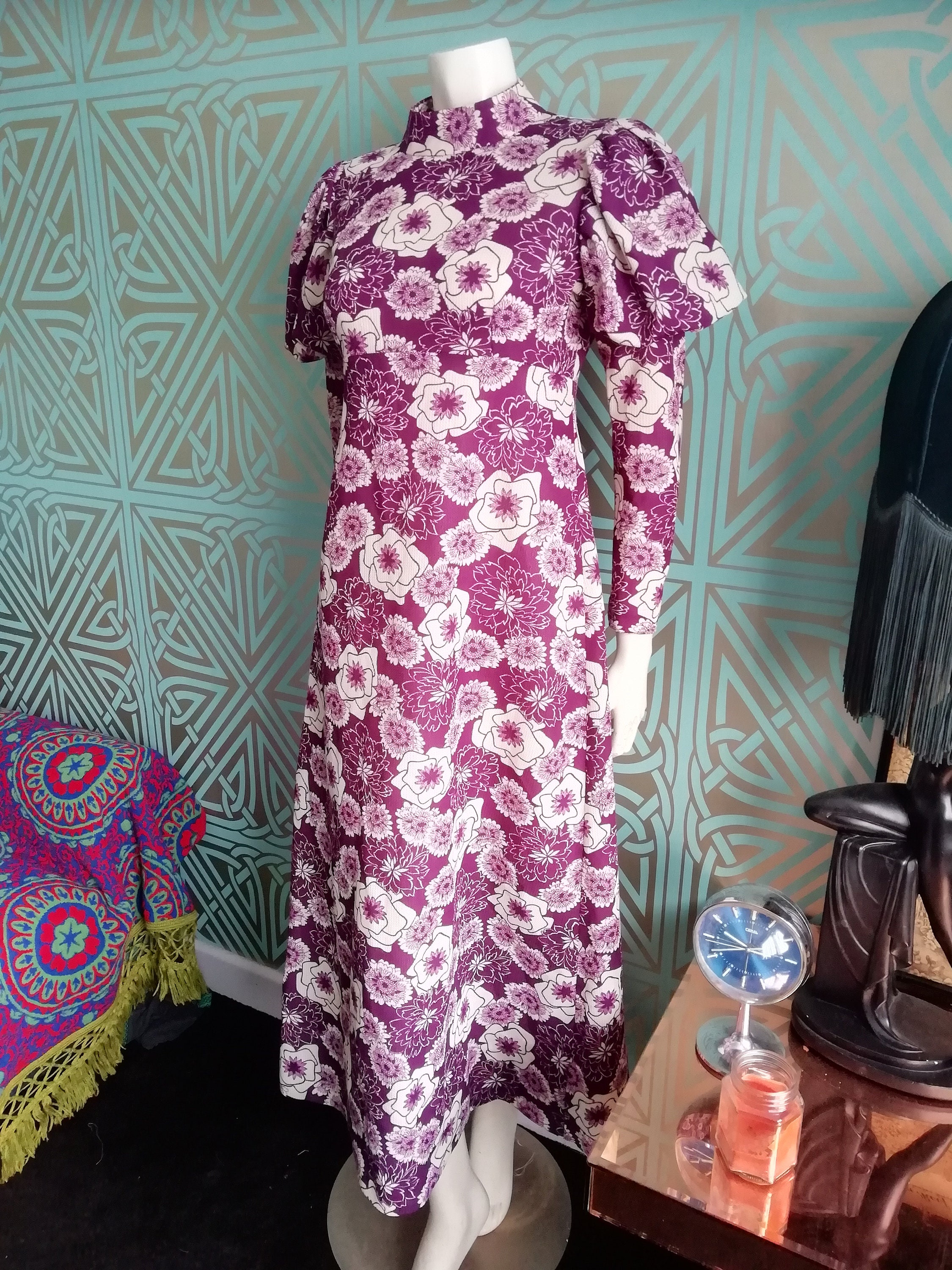 SALE** 1970's Biba Style Floral Maxi Dress With Leg Of Mutton Sleeves