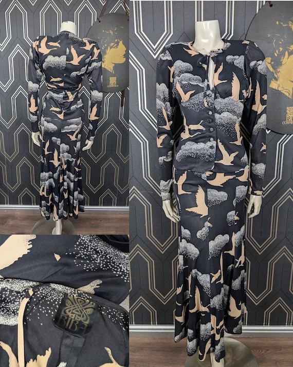Original 1974 Iconic Biba Bird Cloud Print Skirt Top Suit Set - Good Condition - Only 695 Pounds!