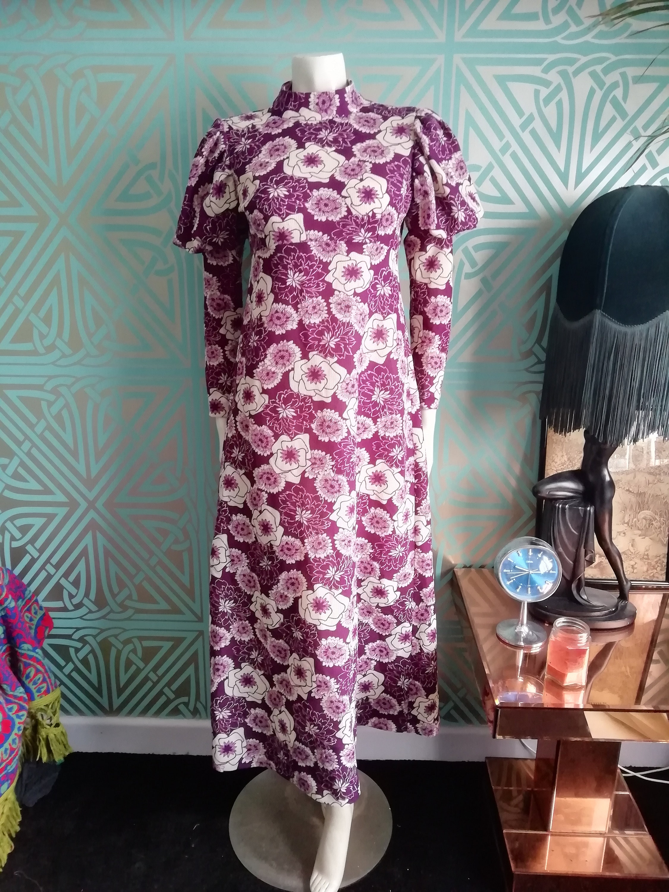 SALE** 1970's Biba Style Floral Maxi Dress With Leg Of Mutton Sleeves