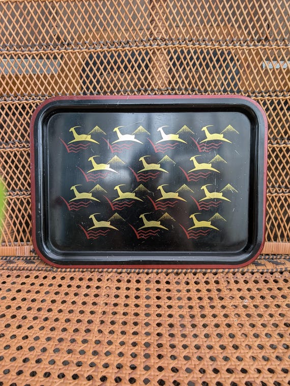 Rare Original 1970s Biba Art Deco Leaping Deer Extra Large Serving Tray - Good Condition - Only 95 Pounds!