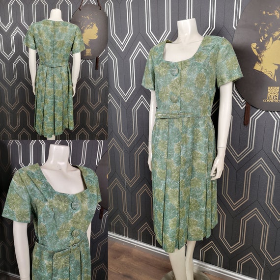 Original 1950's Green Abstract Print Cotton Dress - Great Condition - Only 55 Pounds!