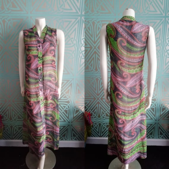 SALE - Original 1960's St Michael's Psychedelic Cotton Print Maxi Dress  - Good Condition - WAS 55 NOW 35 Pounds!