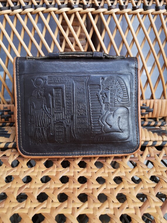 Original 1920's Egyptian Revival Small Leather Work Clutch Handbag - Good Condition - Only 45 Pounds!