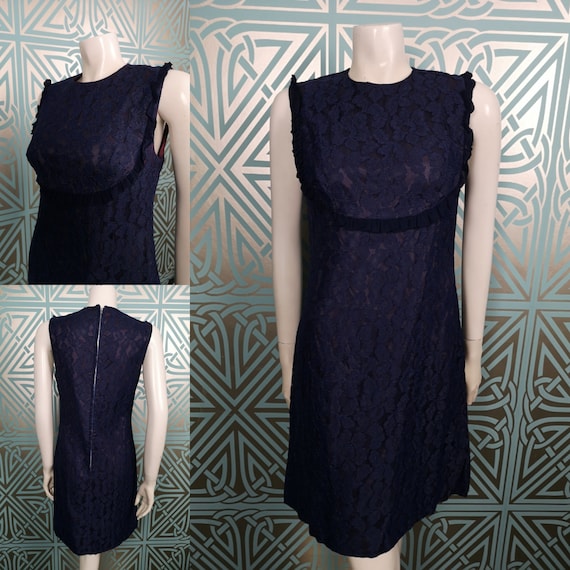SALE - Original 1960's Navy Blue Lace Shift / Wiggle Dress - Good Condition - WAS 45 NOW 25 Pounds!