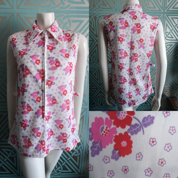 SALE - Original 1960's Pink & White Floral Print Mini Dress - Good Condition - WAS 55 NOW 25 Pounds!