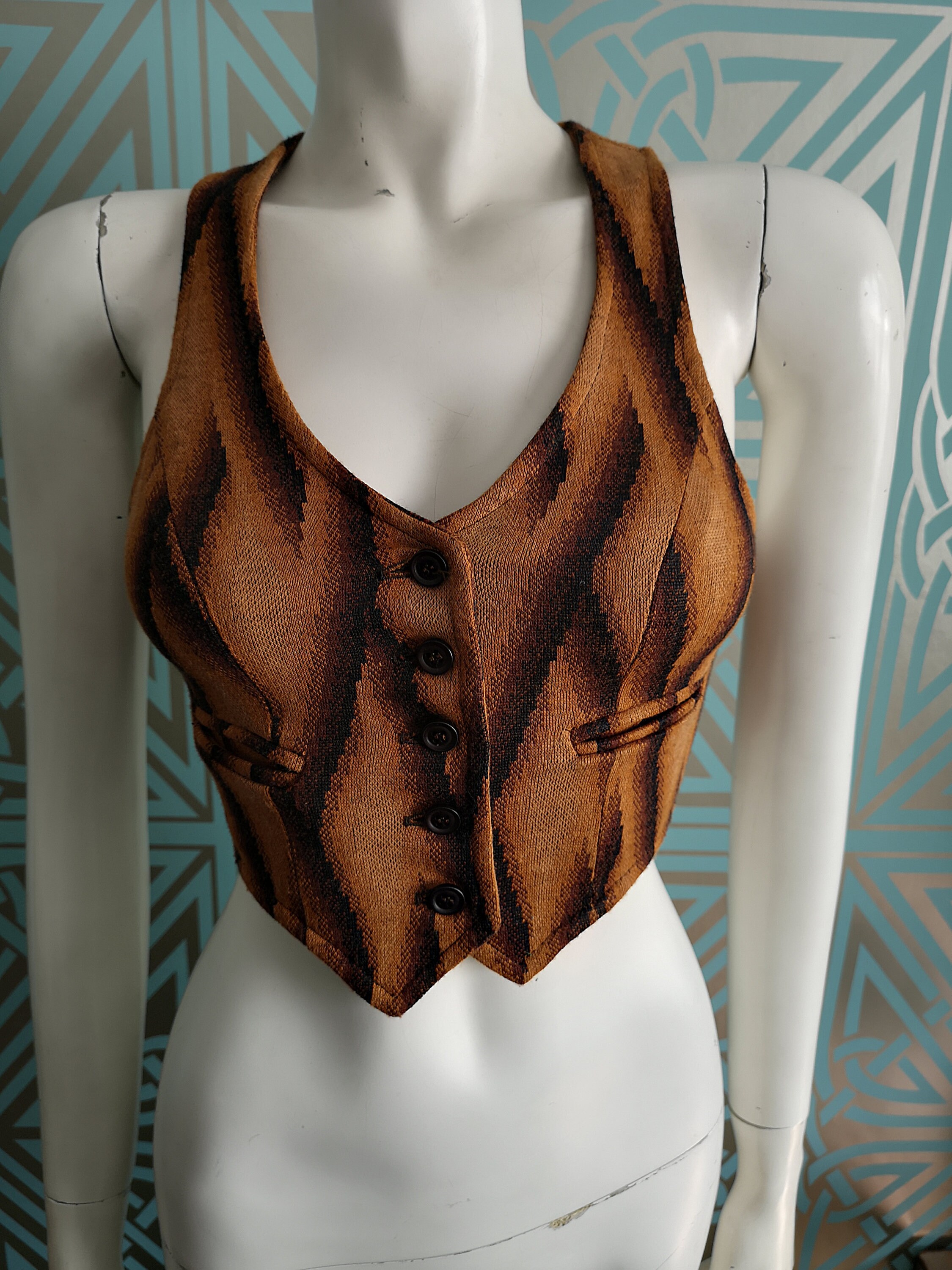 Original 1972 Biba Children's Cotton Aztec Design Waistcoat Good