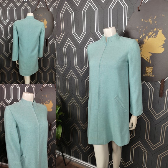 Original 1960's Baby Blue Wool Mini Shift Dress - Good Condition - Only 55 Pounds!