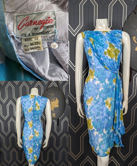 Original 1960's Chiffon Floral Carnegie Shift Dress - Fair Condition - Only 25 Pounds!