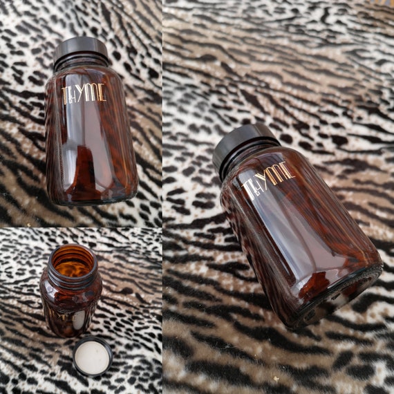 Rare Original 1970s Biba Amber Glass Thyme Herb Jar - Great Condition - Only 65 Pounds!