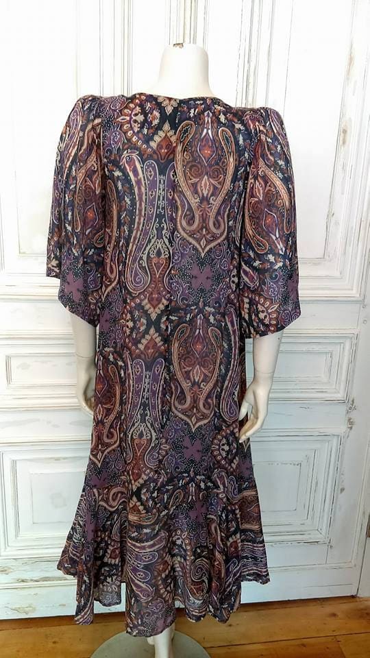 Original 1970s Biba Indian Cotton Paisley Print Maxi Dress With Box Sleeves Good Condition