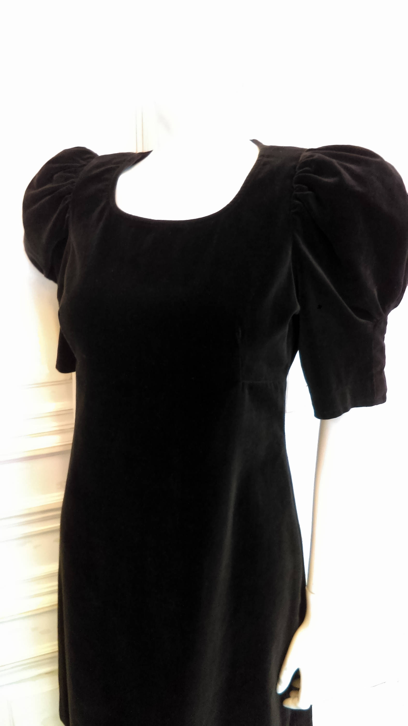 Original 1968 Biba Black Velvet Mini Dress With Puff Sleeves Good