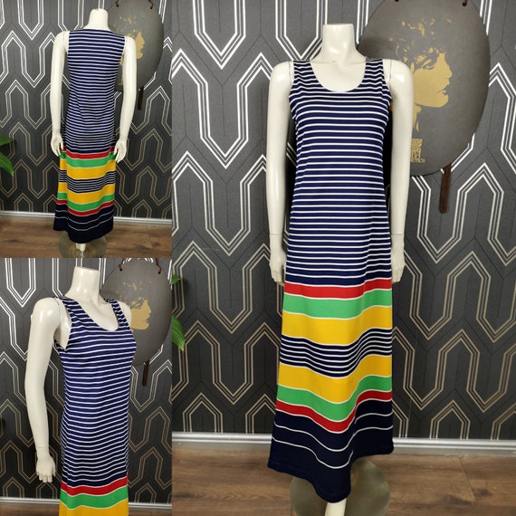 Original 1960's Nautical Stripes Maxi Dress - Good Condition - Only 35 Pounds!