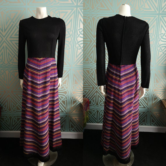 SALE** Original 1970's Black Knitted Tribal Berkertex Maxi Dress - Good Condition - WAS 95 NOW 55 Pounds!