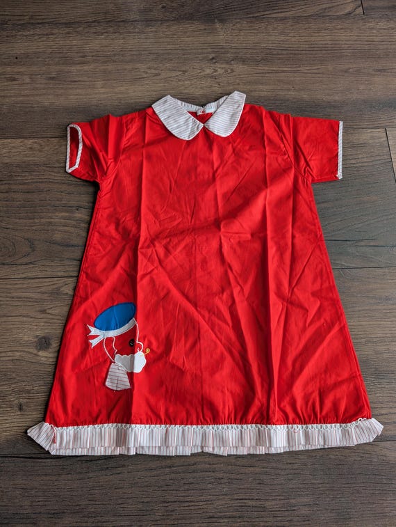 Deadstock 1960's Red & White French Motif Girls Cotton Dress