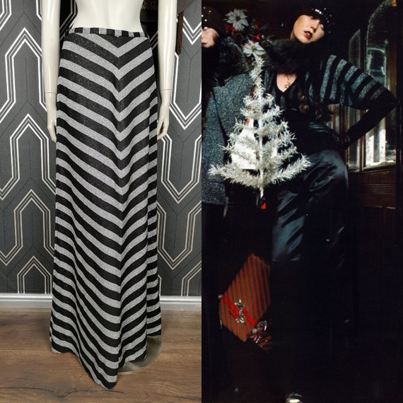 Original 1970s Biba Black Silver Lurex Striped Maxi Skirt - Good Condition - Only 110 Pounds!