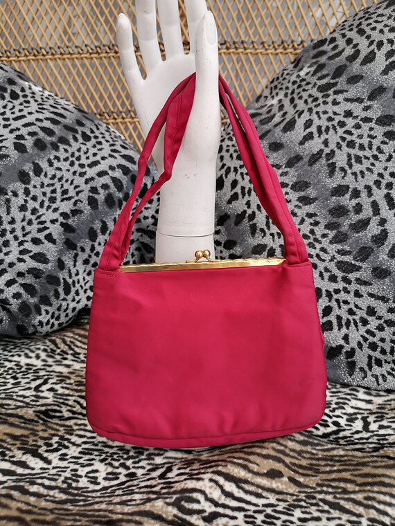 Original 1950's Cherise Pink Satin Bagcraft Handbag - Good Condition - Only 55 Pounds!