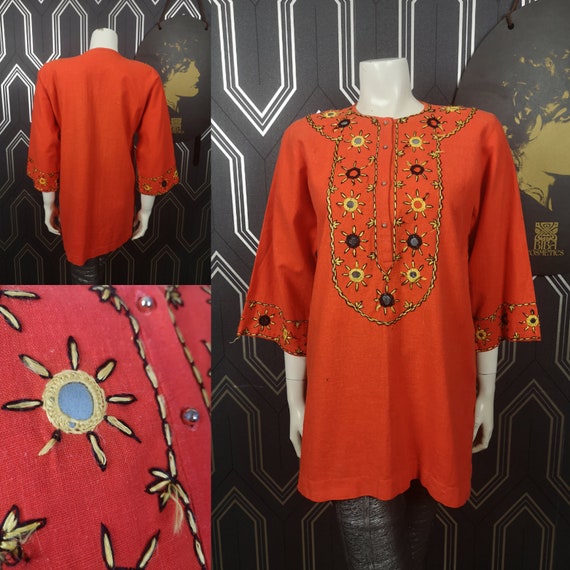 Original 1960's Orange Hippie Kaftan Top - Good Condition - Only 65 Pounds!