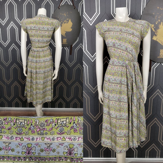 Original 1950's Novelty Print Pure Silk Dress - Great Condition - Only 65 Pounds!