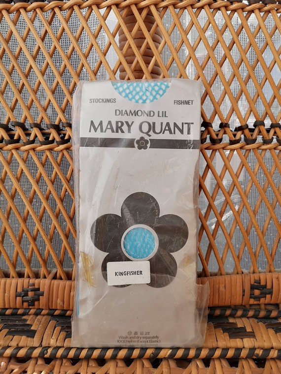 Deadstock Original 1980's Mary Quant Diamond Lil Kingfisher Blue Fishnet Design Stockings - Mint Unused Condition - Only 8 pounds!