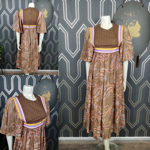 Original 1970's Brown Floral Bohemian Midi Dress - Good Condition - Only 65 Pounds!