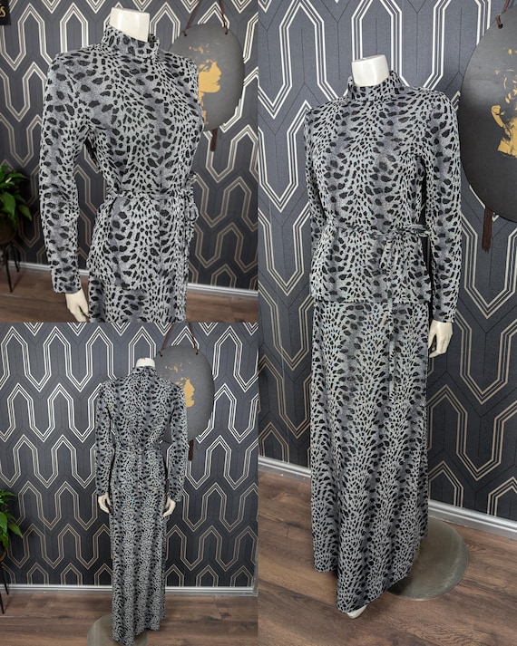 Original 1970's Silver Polyspun Jersey Leopard Fabric Skirt Top Set By Bellino - Great Condition - Only 245 Pounds!