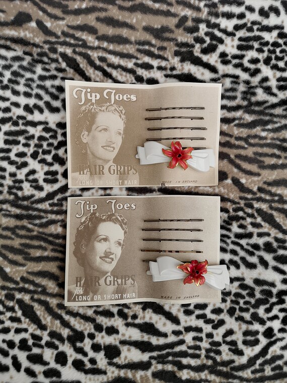 2X Original 1940's Deadstock Flower Hair Slide Sets - Mint On Card - Only 10 Pounds!