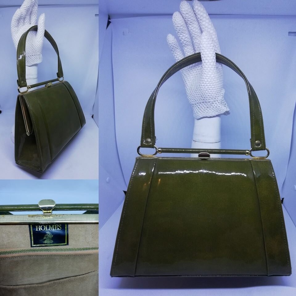Original 1960's Metallic Apple Green Patent Handbag Great Condition