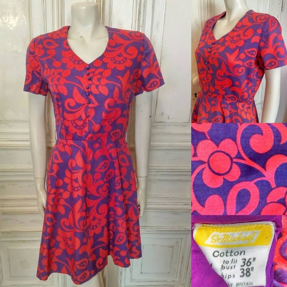 SALE - Original 1960's St Michaels Cotton Floral Print Skater Dress - Good Condition - WAS 55 NOW 35 Pounds!