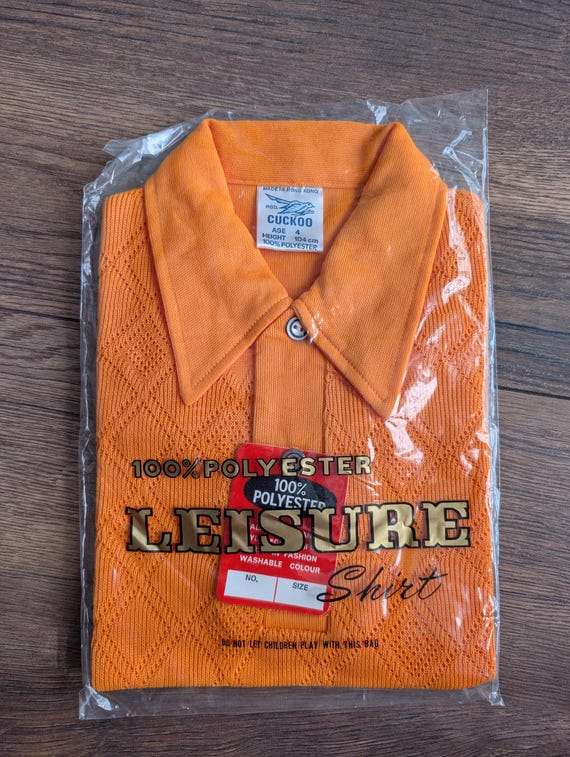 Deadstock 1970's Cuckoo Boys Bright Orange Summer Polyester Waffle Shirts ( Age 4 )